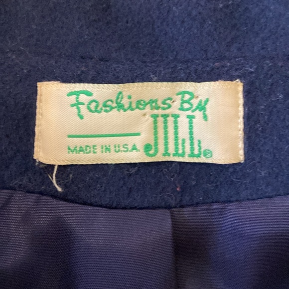 VTG Fashions by Jill 100% Pure Wool Full Length Coat - Navy w/ Suede Details - Picture 11 of 11